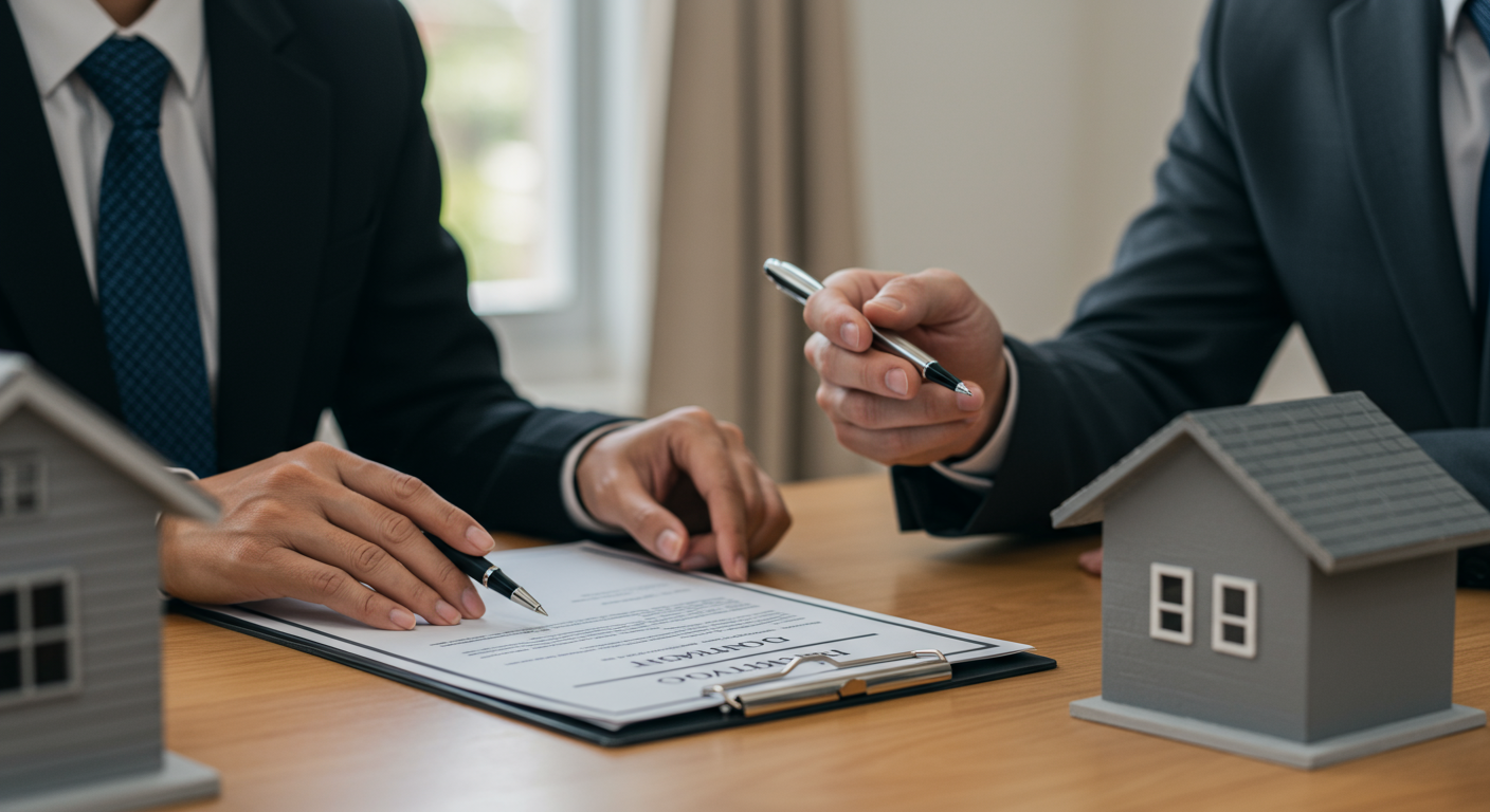A close-up of a homeowner reviewing insurance documents with a professional insurance agent.