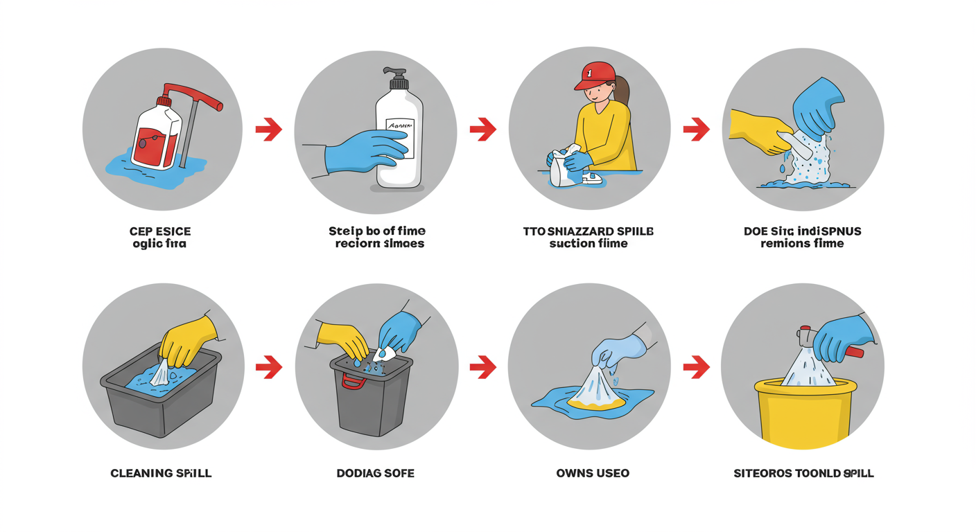 An infographic-style image showing a series of images depicting the steps for cleaning a biohazard spill. Each step is visually represented with clear actions, emphasizing the process without text.